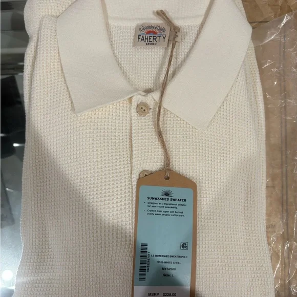 Faherty Cream Long Sleeve Polo Shirt